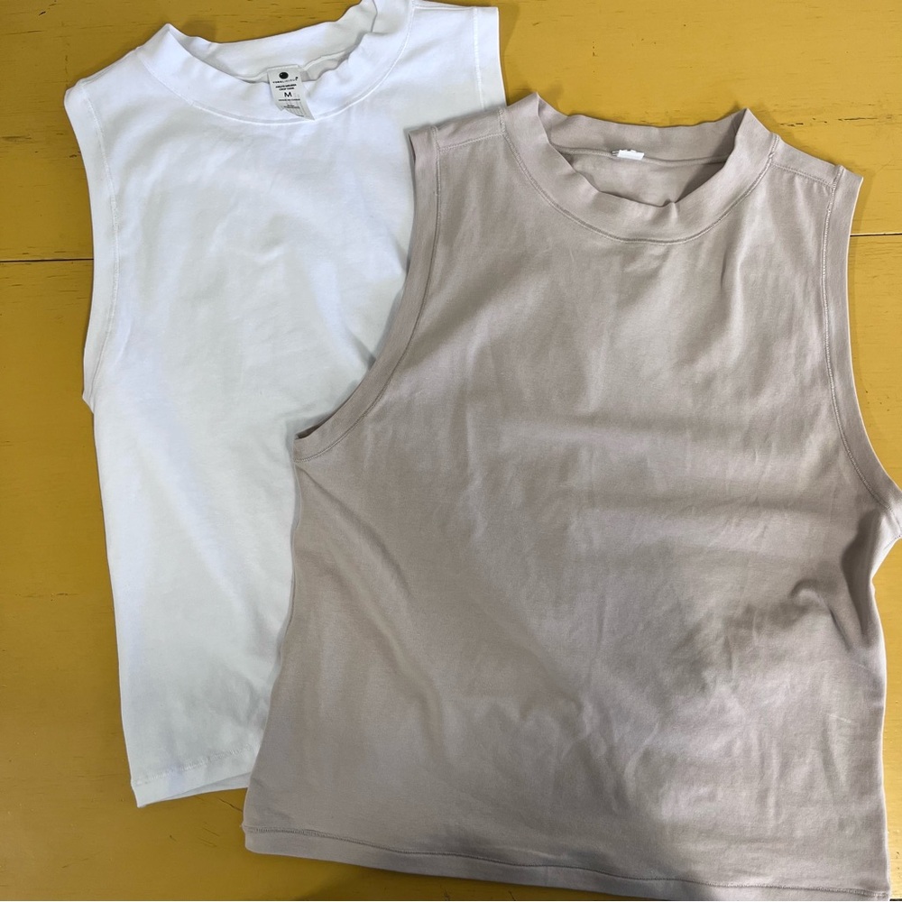 Yoga-licious Sleeveless Tops - White and Tan